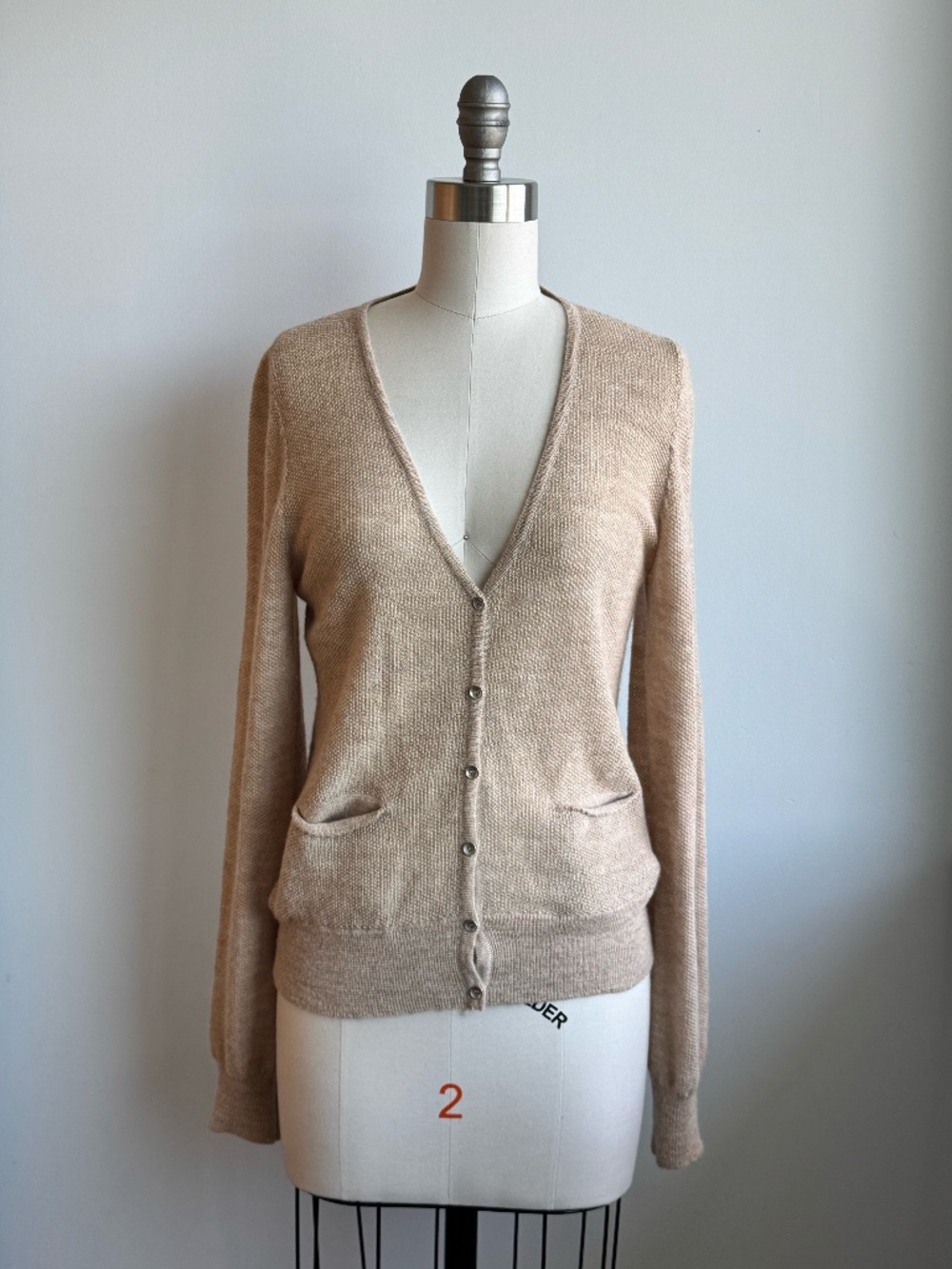 Aymara 100% Llama Wool V-Neck Cardigan Sweater - Tan/Beige - Size M